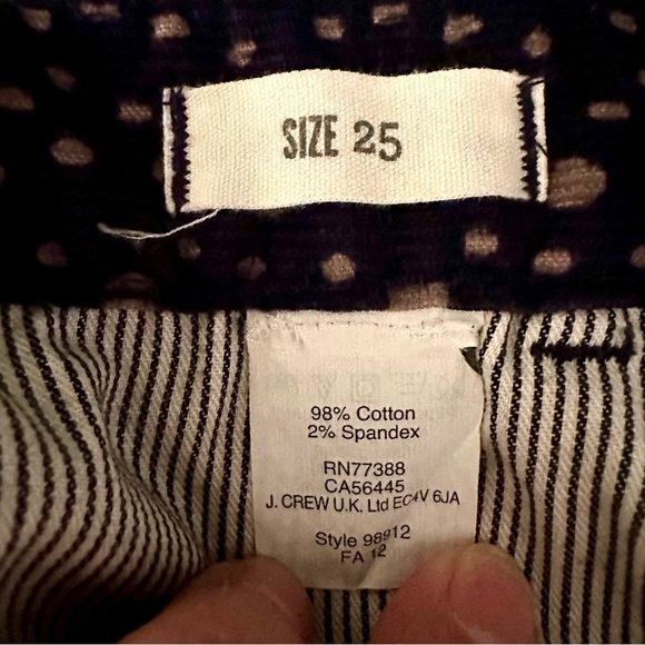 Madewell Skinny Corduroy Stretchy Jeans Navy and Beige Polkadot Size 25 - Picture 12 of 13